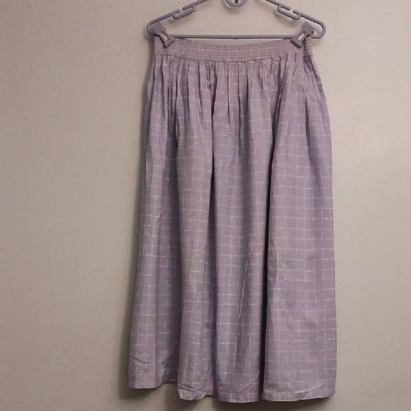 Silk Club size M women's silk maxi blue and white checkered A-line skirt pockets - Picture 1 of 17